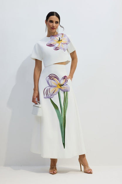 Terylene Floral Applique Top and Skirt Set - view 2