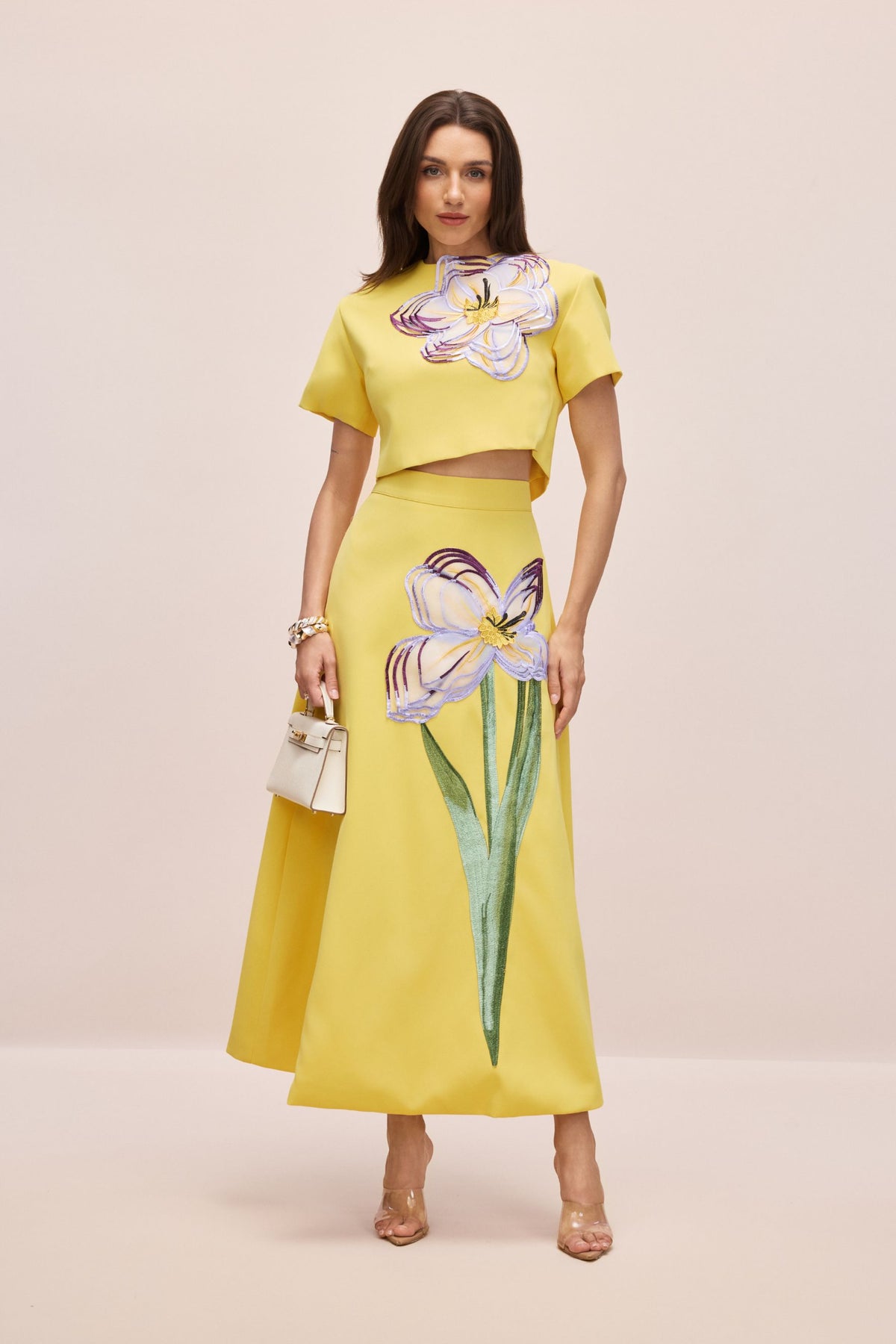 Terylene Floral Applique Top & Skirt Set - 5