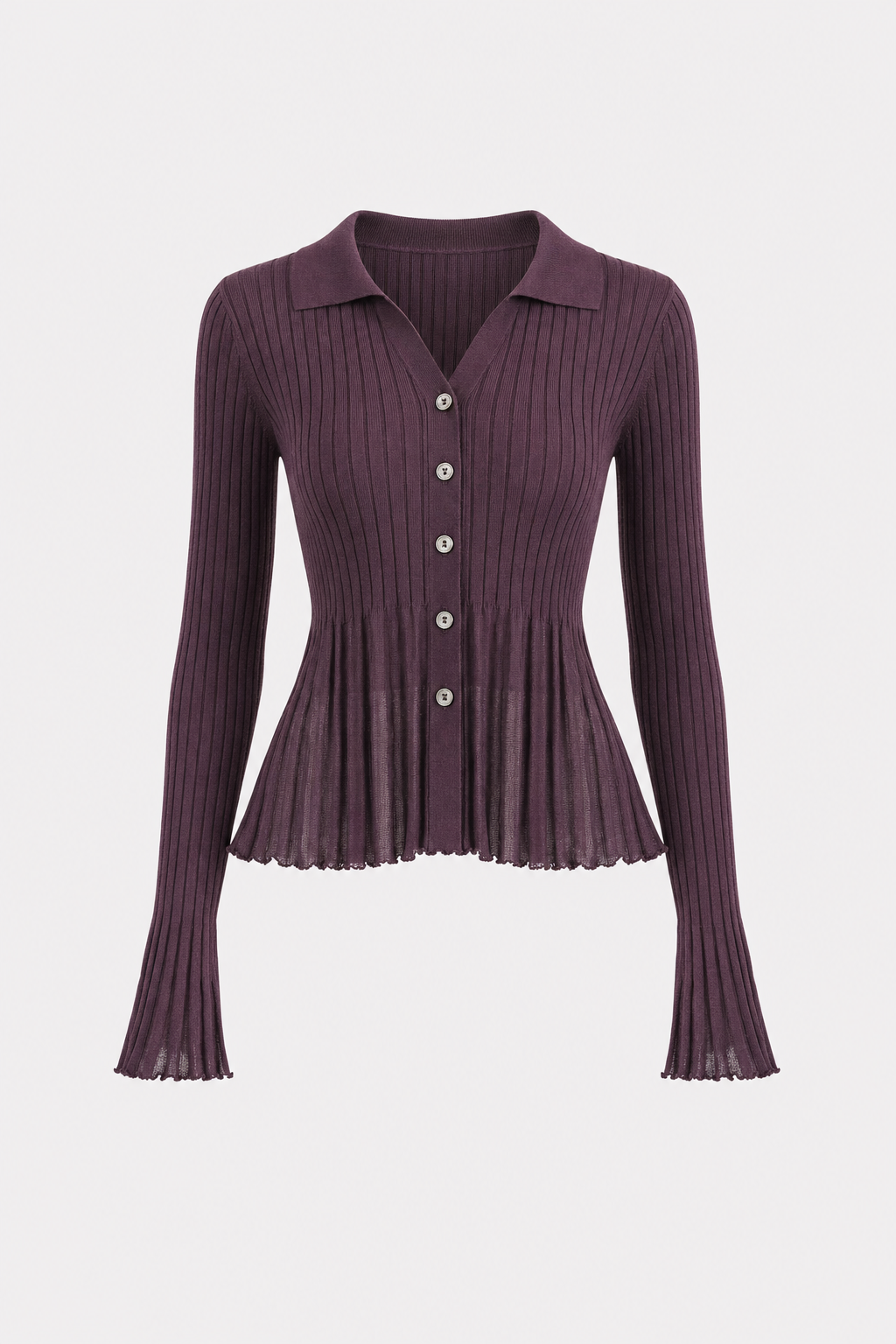 Purple ribbed knit button-front cardigan