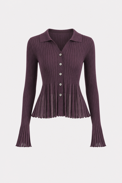 Purple ribbed knit button-front cardigan