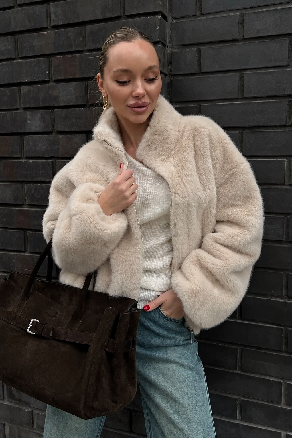 Plush Jacket Cropped Zip-Up - 2