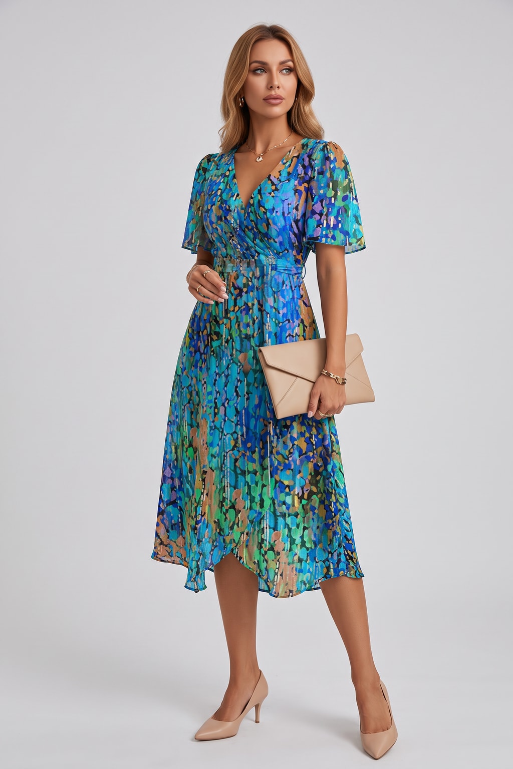 Chiffon Midi Dress With Wrap Front - 3