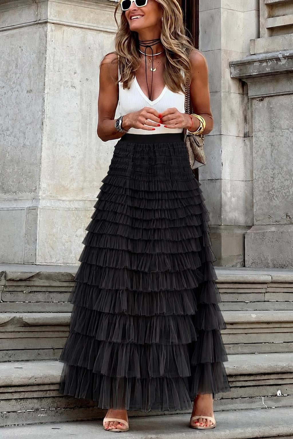 Tulle Ankle-Length Skirt With Elastic Waist - 5