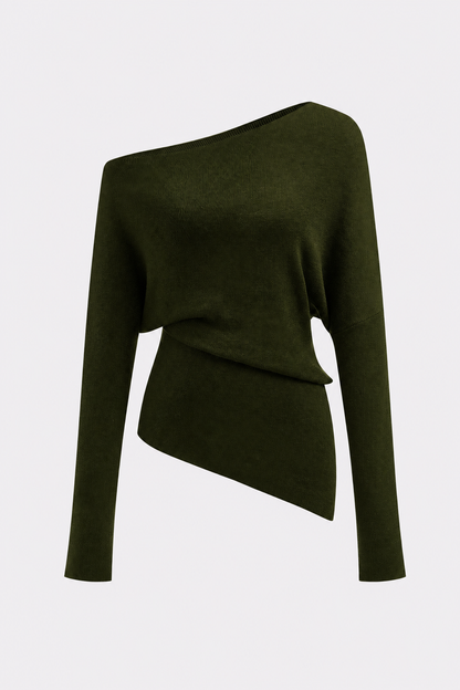 Wool-blend knit top with asymmetrical neckline - view 6