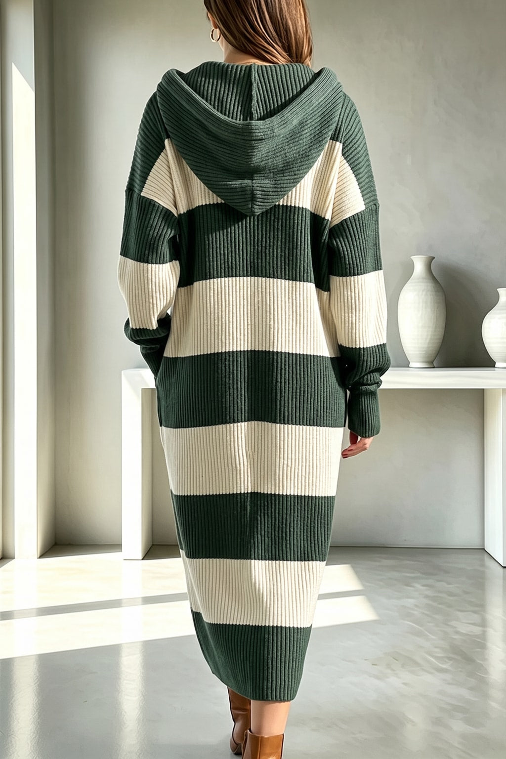 Knit Hooded Sweater Midi Dress - 3