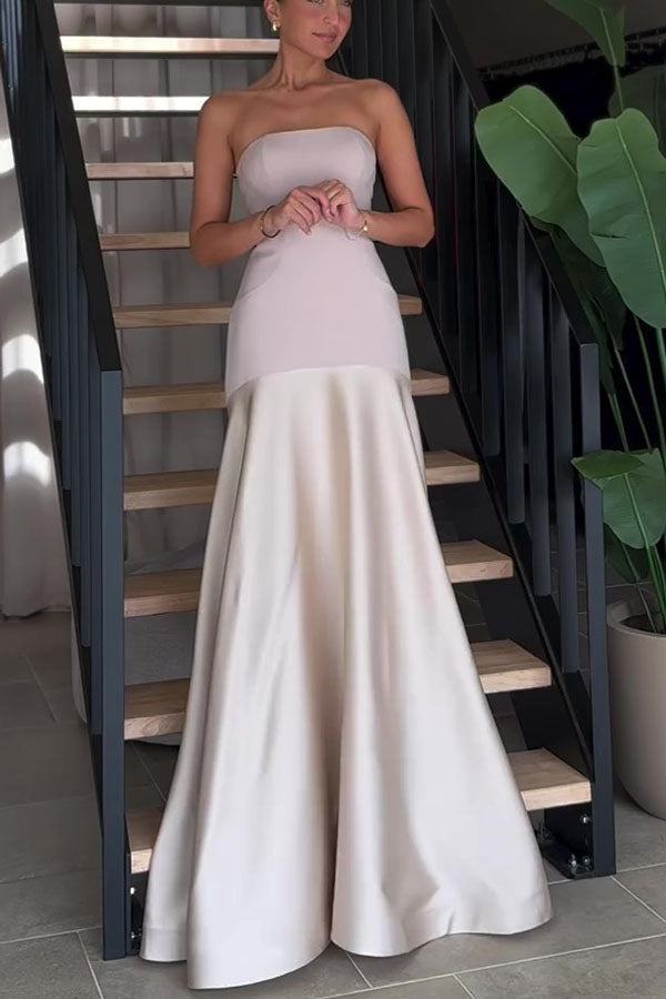 Effortless Satin Strapless Flare Maxi Dress - 7