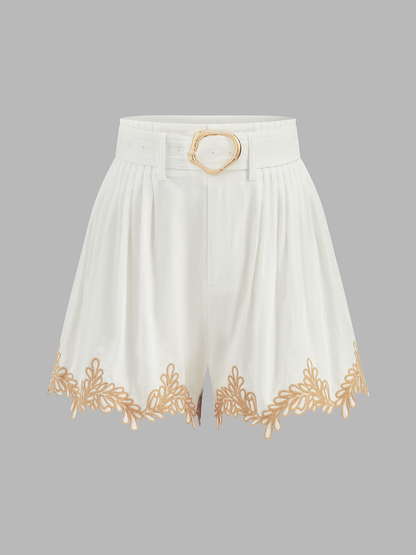 White Embroidered Cotton Shirt and Shorts Set - view 6