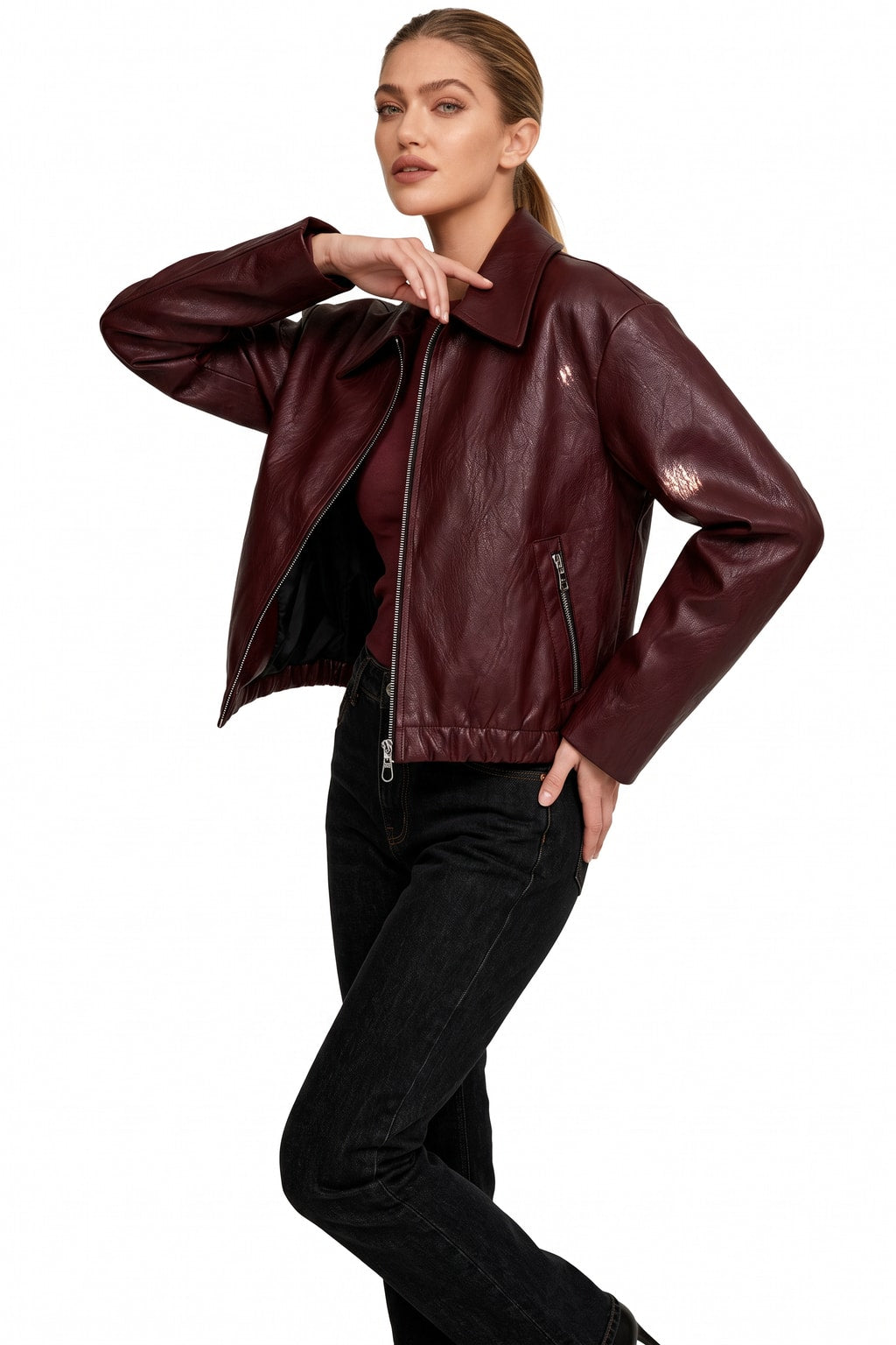 Elegant Leather Jacket Oversized Cropped Fit - 6