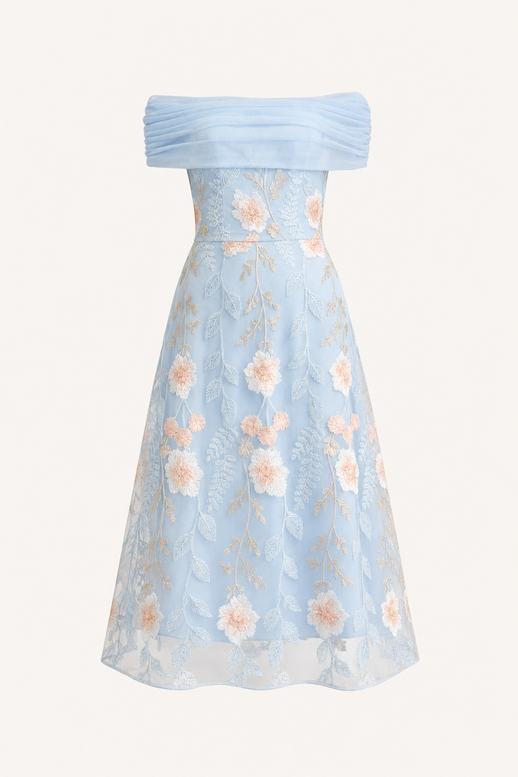 One-Shoulder Floral Applique Midi Dress