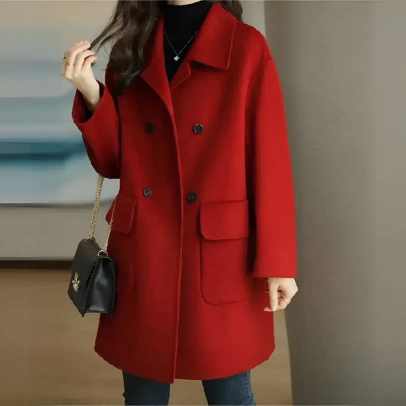 Wool blend double breasted coat with notch lapel - view 4