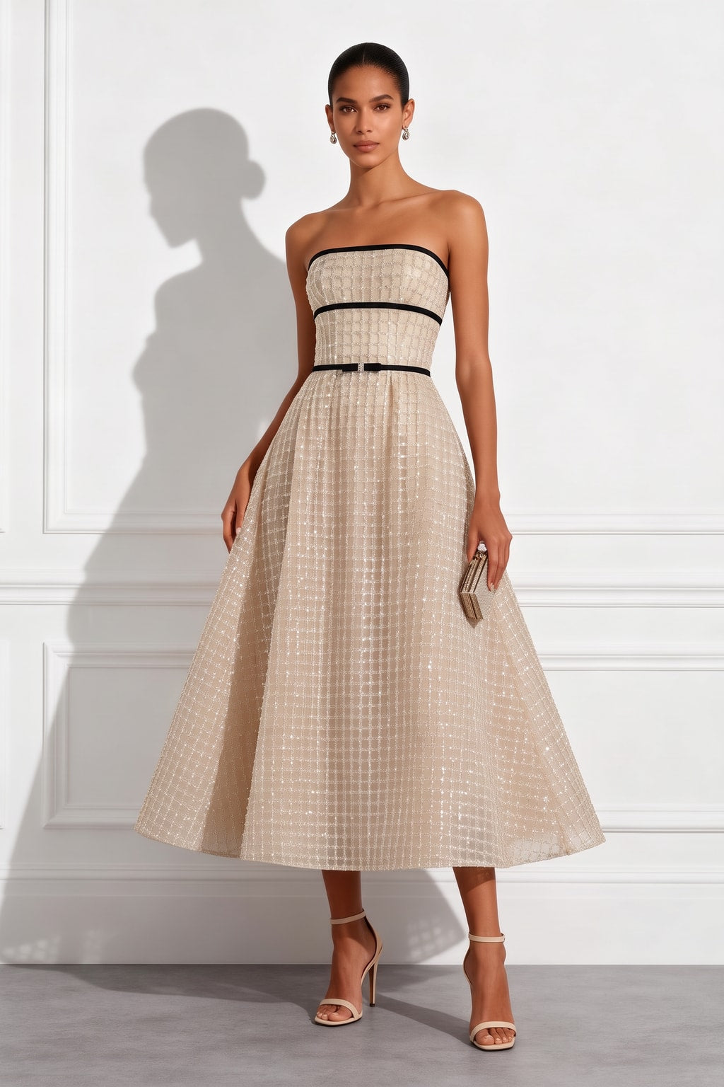 Sequin Strapless A-Line Midi Dress - 2