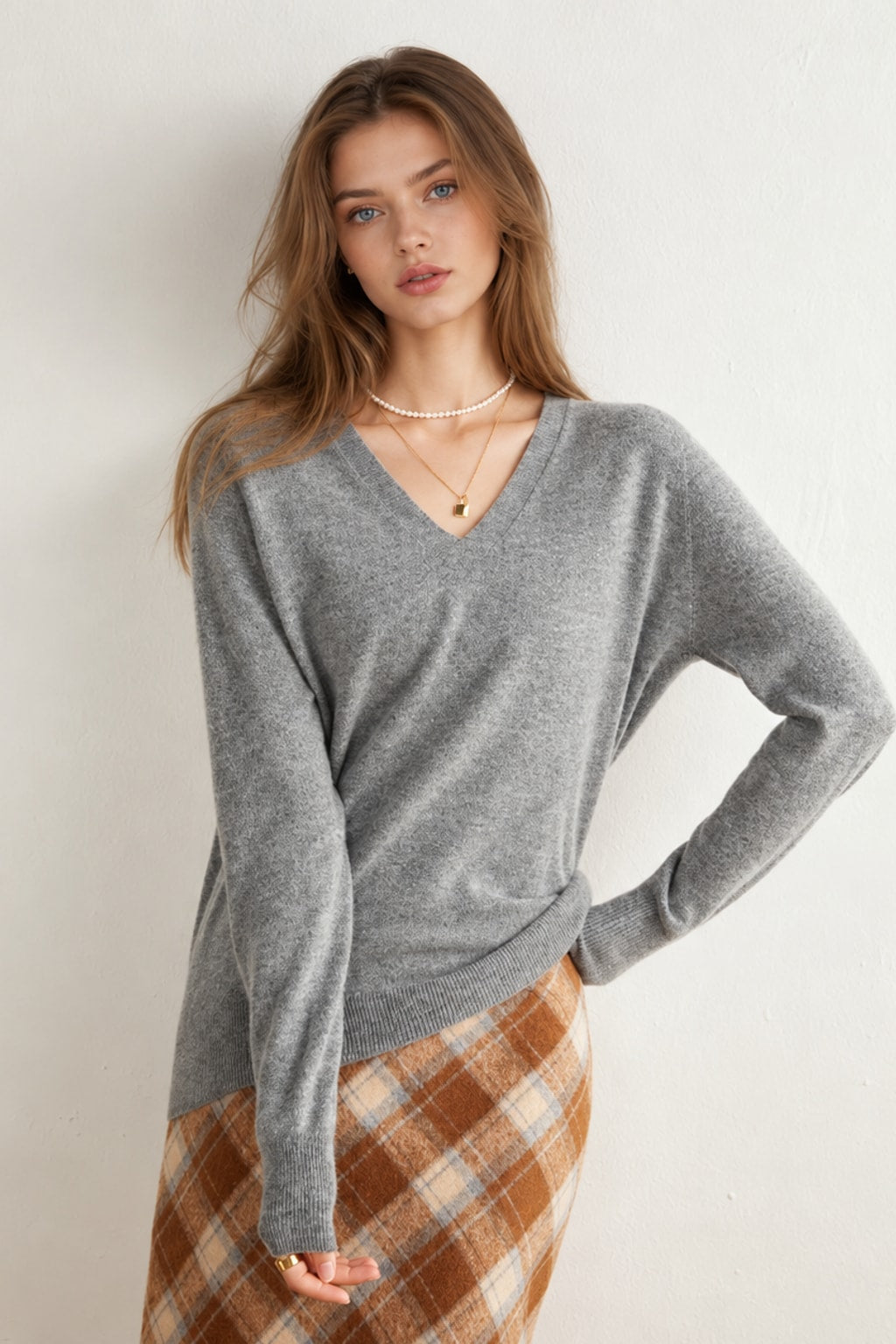 Cashmere V-Neck Pullover Cozy Knit Sweater - 5