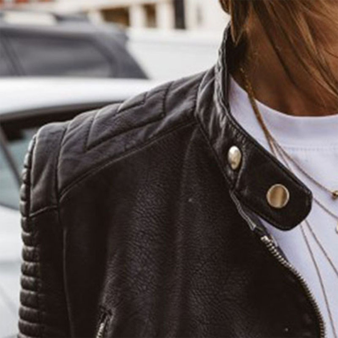Faux Leather Cropped Moto Jacket, Snap Collar - view 4