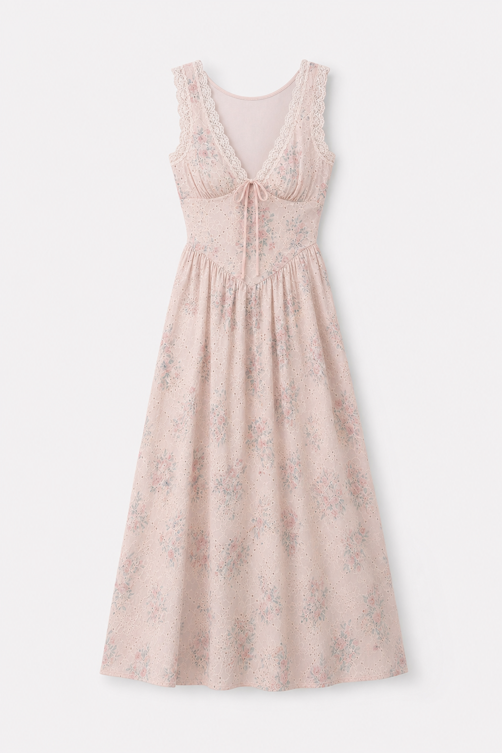 Pink Floral Lace V-Neck Maxi Dress