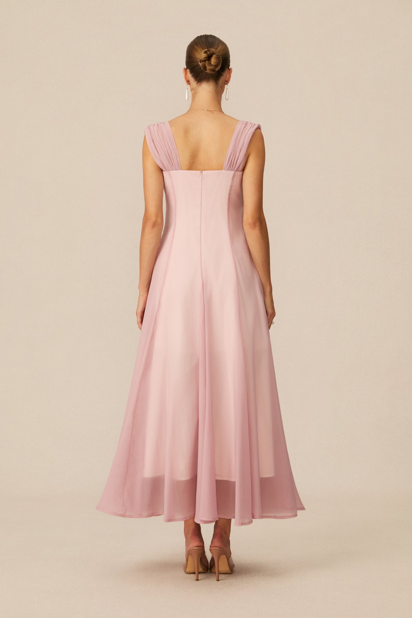 Pink Sweetheart Neckline Tulle Maxi Dress - view 4