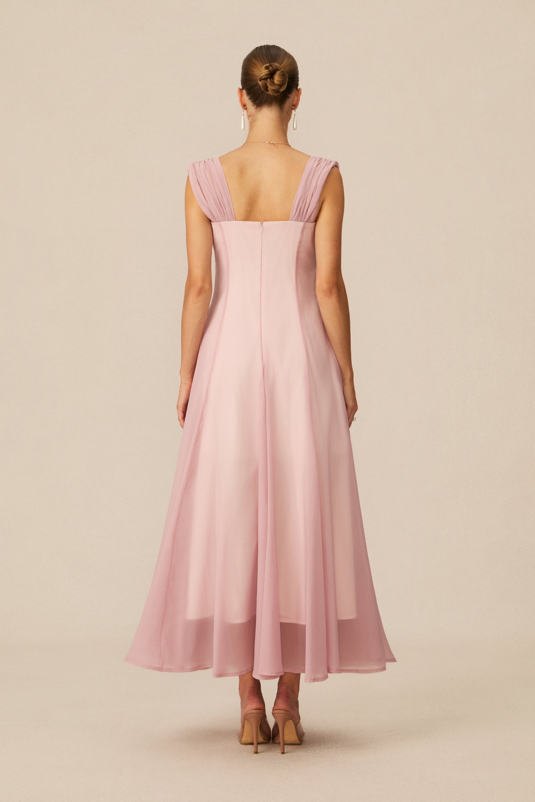 Pink Sweetheart Neckline Tulle Maxi Dress - view 4