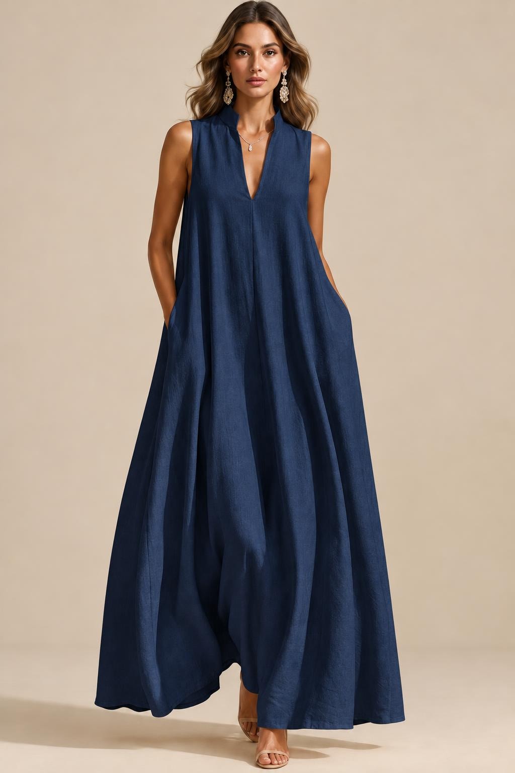 Polyester Maxi Dress With Split Neck - 4