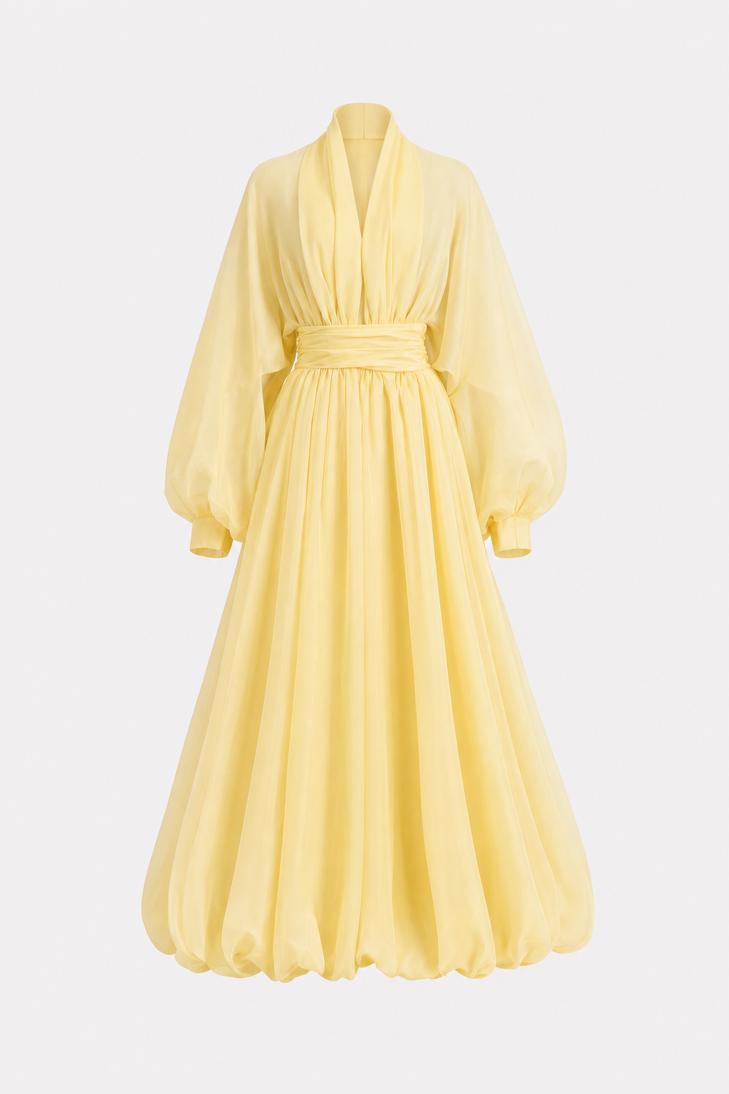 Organza Puff Sleeve Maxi Dress in Yellow