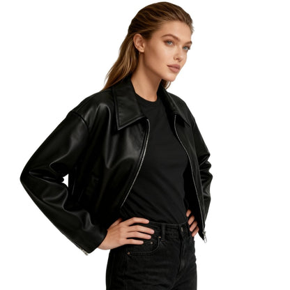 Oversized Cropped Leather Jacket - view 3