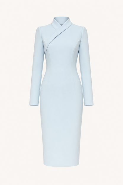 High Neck Long Sleeve Midi Dress