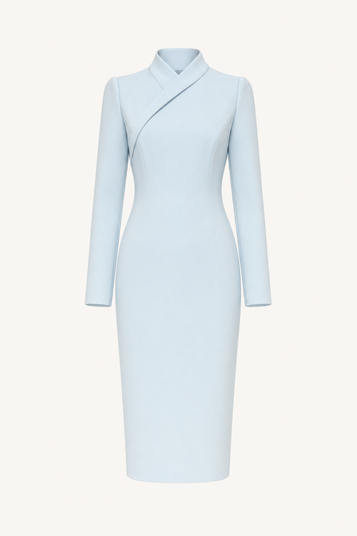 High Neck Long Sleeve Midi Dress