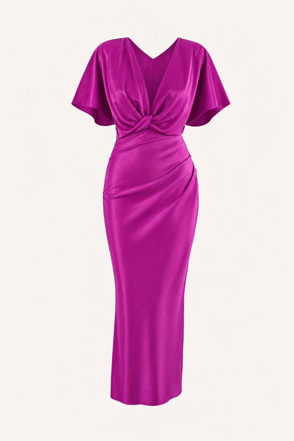 Satin V-neck maxi dress with cross knot waist