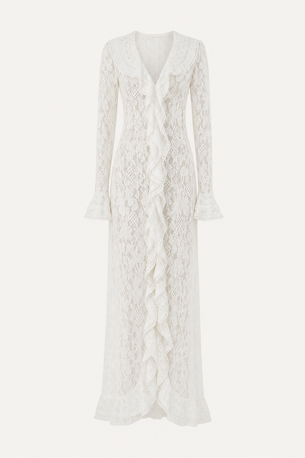 Bell Sleeve Lace Maxi Dress in White
