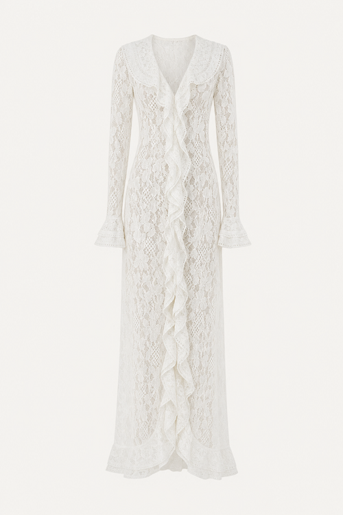 Bell Sleeve Lace Maxi Dress in White