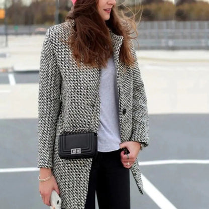 Long Wool Blend Coat in Black and White - view 4