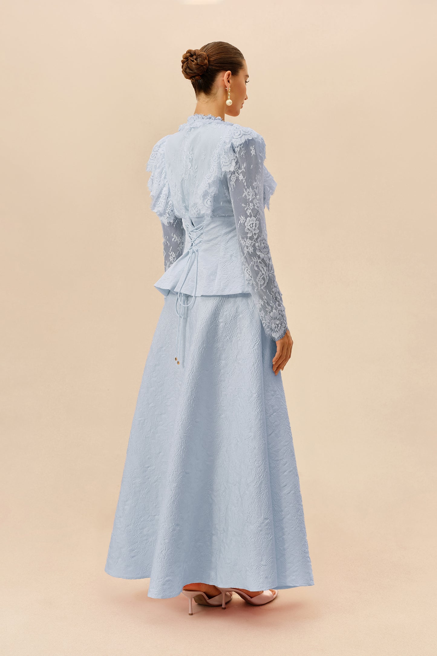 Blue beaded embroidery jacket and skirt set - view 4