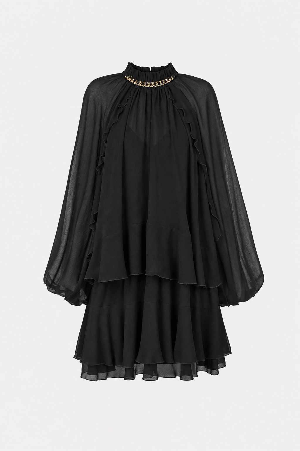 Tiered Ruffle Chiffon Mini Dress, Long Sleeve - view 6