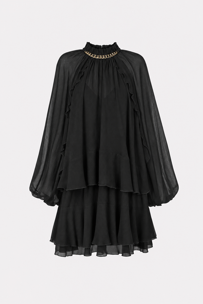 Tiered Ruffle Chiffon Mini Dress, Long Sleeve - view 6
