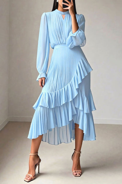 Long Sleeve Pleated Waist Midi Dress - view 6