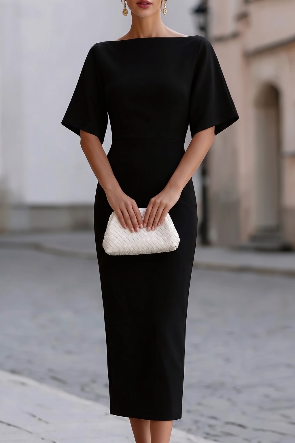 Fitted Midi Dress With Boat Neckline - 6