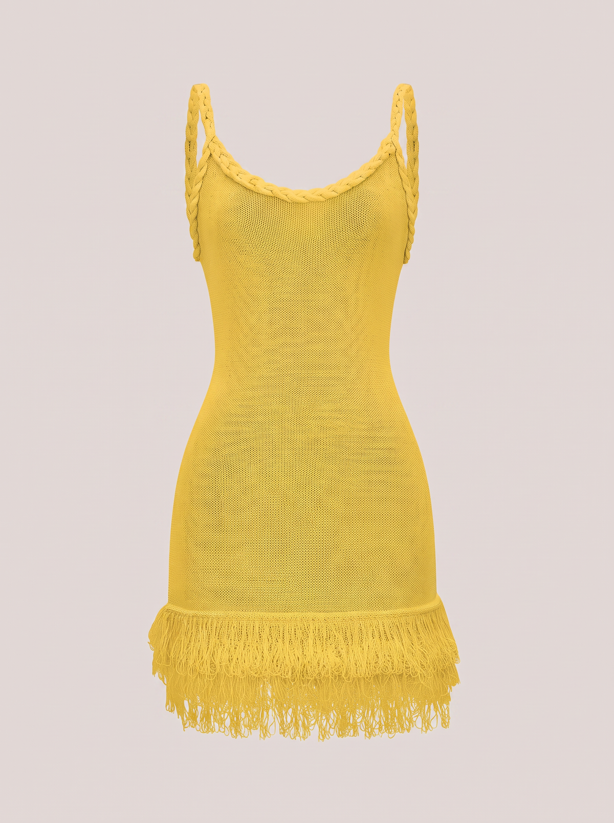 Fringe Hem Open Knit Backless Mini Dress - view 8