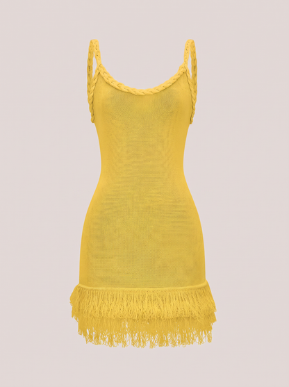Fringe Hem Open Knit Backless Mini Dress - view 8