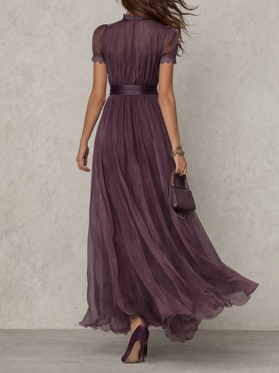 Purple Chiffon Maxi Dress with Lace Trim - view 4