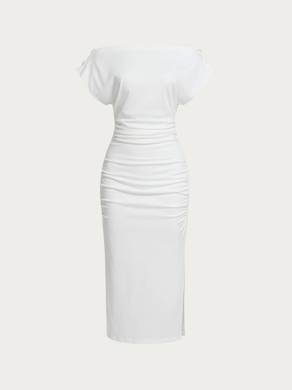 White viscose button-front midi dress