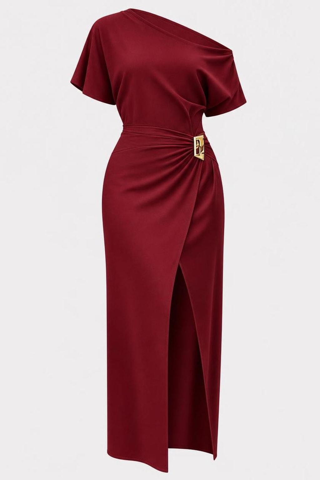 Knitted Dress With Off Shoulder Split - 1