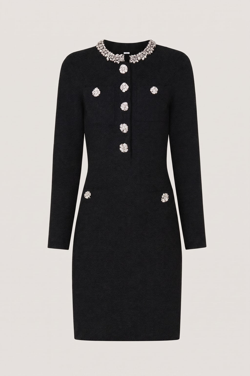Viscose Knit Dress With Rhinestone Sleeves - 1