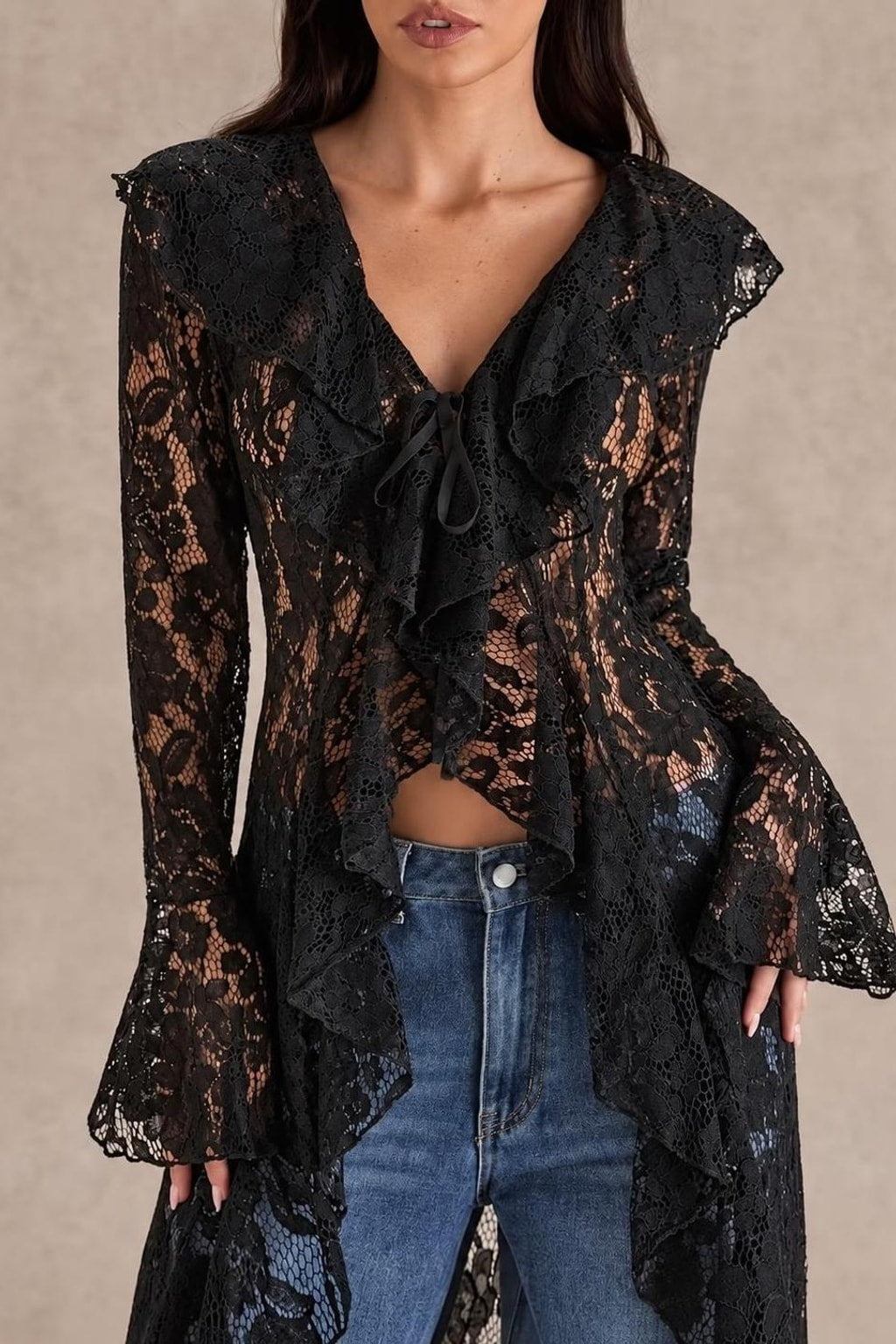 Lace Cardigan With Ruffle Trim - 4
