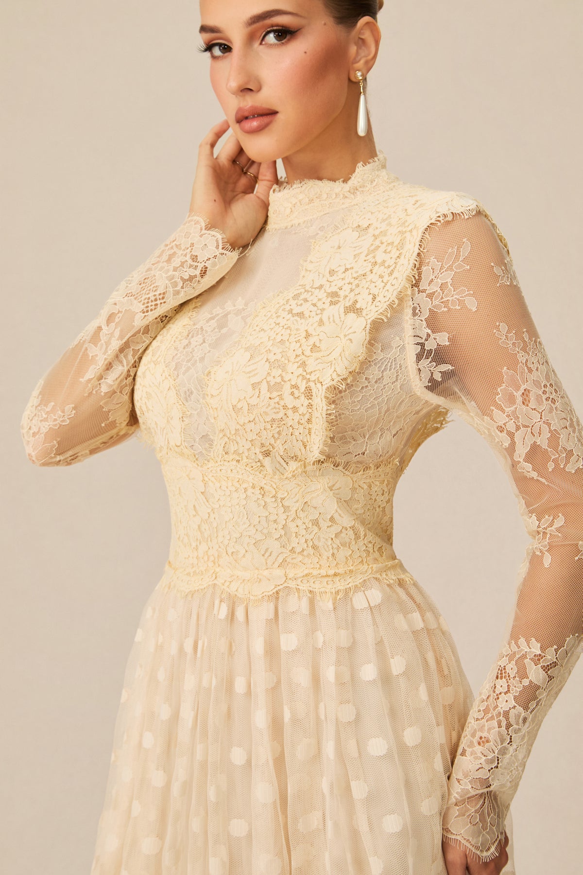 Polka Dot Embroidered Lace Maxi Dress - view 3