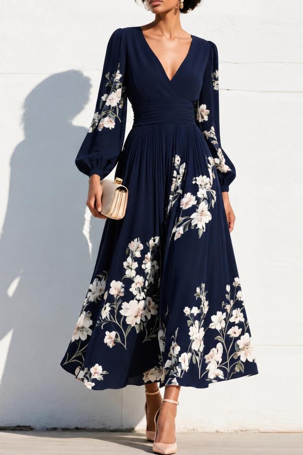 Floral Midi Dress With V-Neck - 7