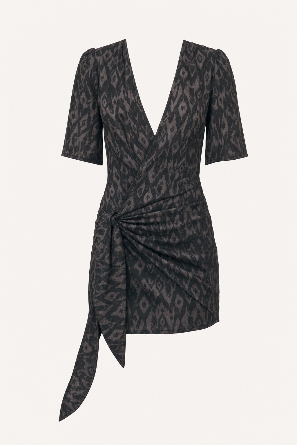 Cotton Linen Knotted Wrap Mini Dress