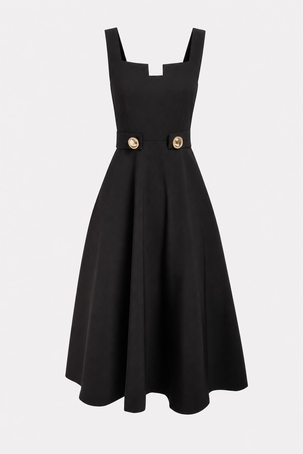 Notched Sleeveless A-Line Midi Dress With Pockets - 1