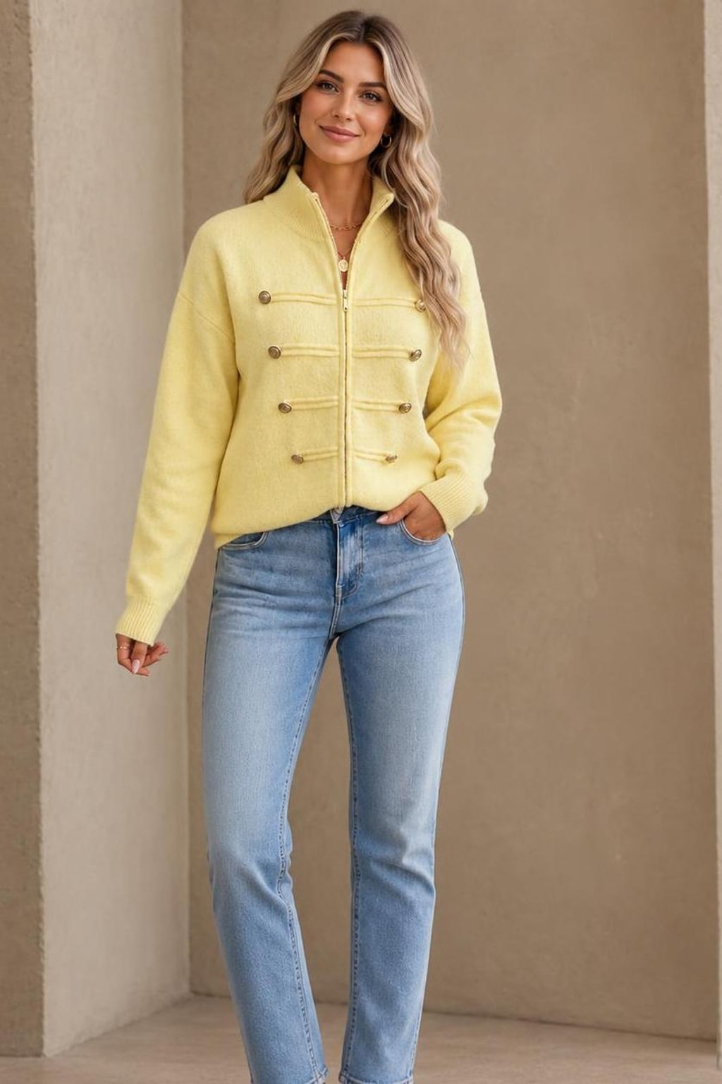 Knit Zip-Front Military-Style Cardigan - 5