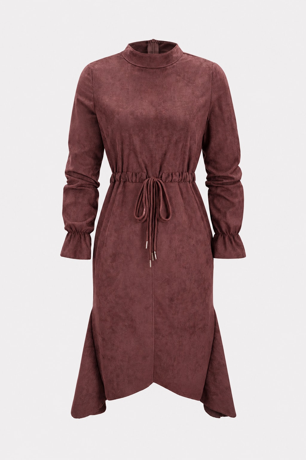 Suede Midi Dress with Zipper and Drawstring - 1