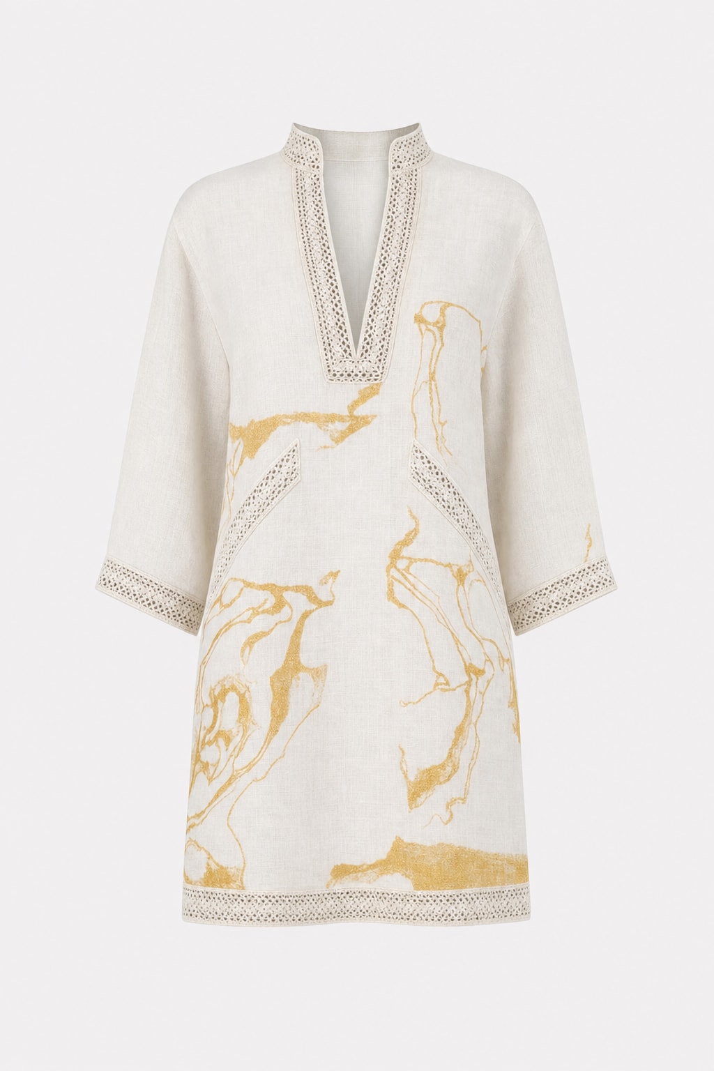 Polyester V-Neck Tunic Dress - 1