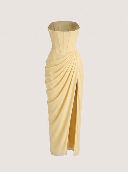 Strapless Chiffon Maxi Dress with Side Slit