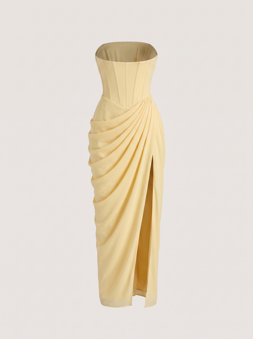Strapless Chiffon Maxi Dress with Side Slit